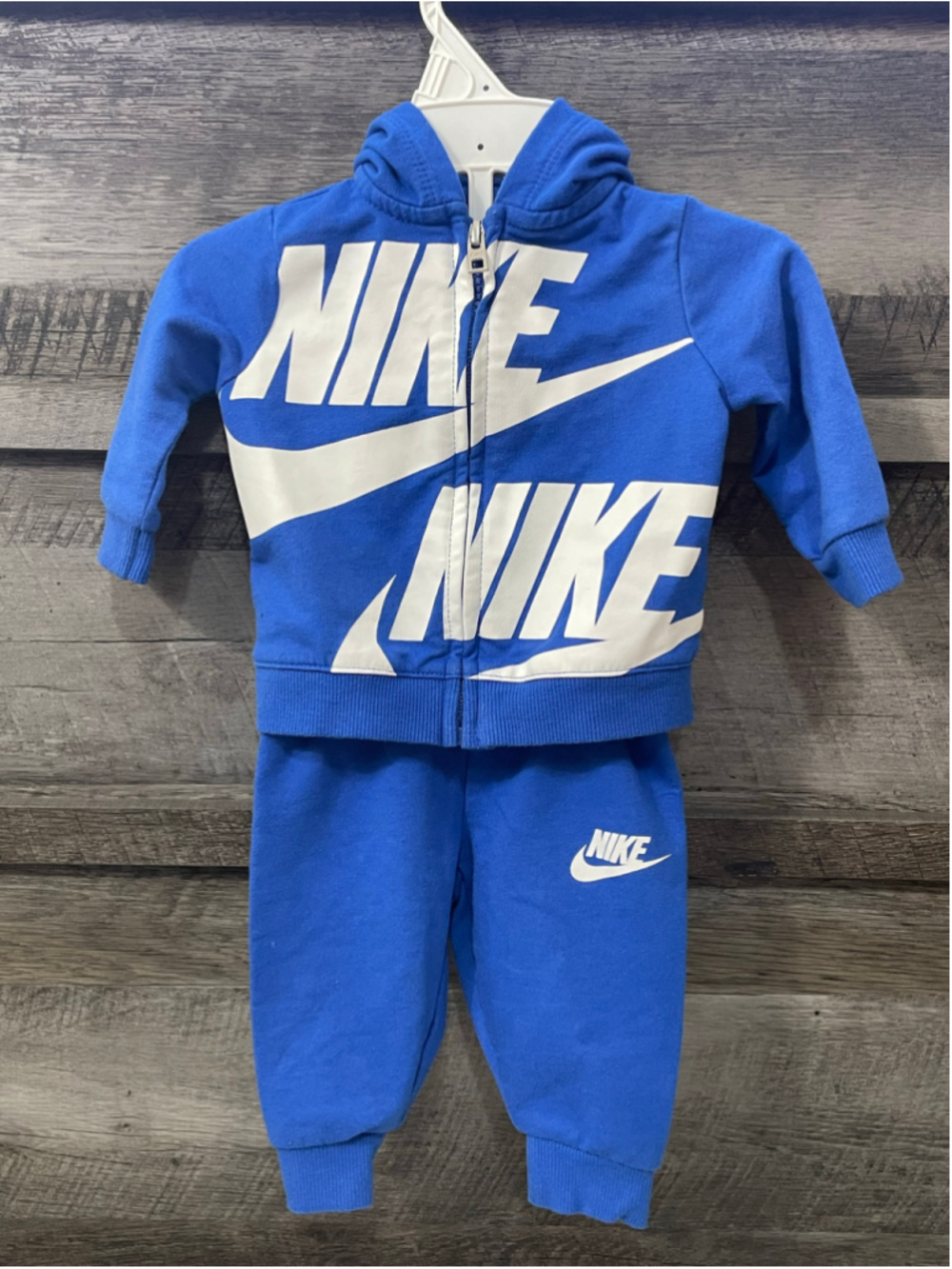 Nike Royal Blue White Futura Split Logo Fleece Zip Hoodie Joggers Set 0-3 Months